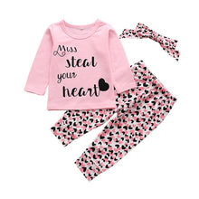 Load image into Gallery viewer, 3Pcs Newborn Baby Girl Clothes Set Fashion Autumn Cotton Letter T-shirt Pants Headband Fall Toddler Infant Outfits Clothing Suit
