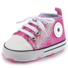 Load image into Gallery viewer, Baby Shoes Boy Girl Star Solid Sneaker Cotton Soft Anti-Slip Sole Newborn Infant First Walkers Toddler Casual Canvas Crib Shoes
