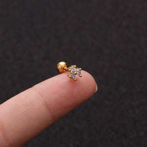 1pc Zircon Star Moon Stainless Steel Flower Small Gold Stud Piercing Earrings For Women Creative Ear Bone Small Puncture Jewelry