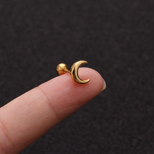 1pc Zircon Star Moon Stainless Steel Flower Small Gold Stud Piercing Earrings For Women Creative Ear Bone Small Puncture Jewelry