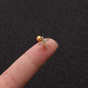 1pc Zircon Star Moon Stainless Steel Flower Small Gold Stud Piercing Earrings For Women Creative Ear Bone Small Puncture Jewelry