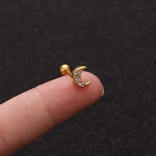 Load image into Gallery viewer, 1pc Zircon Star Moon Stainless Steel Flower Small Gold Stud Piercing Earrings For Women Creative Ear Bone Small Puncture Jewelry
