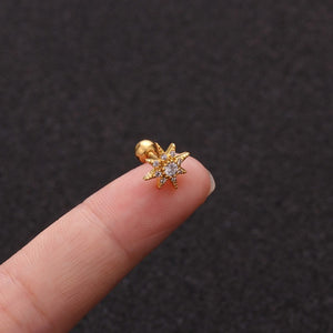 1pc Zircon Star Moon Stainless Steel Flower Small Gold Stud Piercing Earrings For Women Creative Ear Bone Small Puncture Jewelry