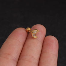 Load image into Gallery viewer, 1pc Zircon Star Moon Stainless Steel Flower Small Gold Stud Piercing Earrings For Women Creative Ear Bone Small Puncture Jewelry
