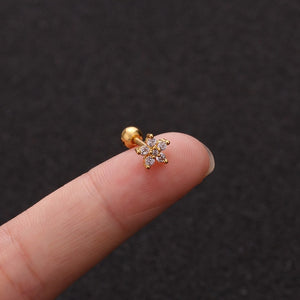 1pc Zircon Star Moon Stainless Steel Flower Small Gold Stud Piercing Earrings For Women Creative Ear Bone Small Puncture Jewelry