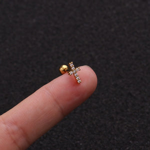 1pc Zircon Star Moon Stainless Steel Flower Small Gold Stud Piercing Earrings For Women Creative Ear Bone Small Puncture Jewelry