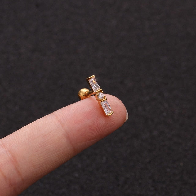 1pc Zircon Star Moon Stainless Steel Flower Small Gold Stud Piercing Earrings For Women Creative Ear Bone Small Puncture Jewelry