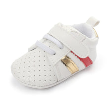 Load image into Gallery viewer, New newborn baby boy shoes Pink stripe Patch Casual soft bottom non-slip breathable new born baby girls Infant toddler shoes
