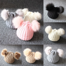 Load image into Gallery viewer, Baby Kids Girls Boys Winter Warm Knit Hat Furry Balls Pompom Solid  Cute Lovely Beanie Cap Kids Fur Pom Hat Gifts
