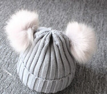 Load image into Gallery viewer, Baby Kids Girls Boys Winter Warm Knit Hat Furry Balls Pompom Solid  Cute Lovely Beanie Cap Kids Fur Pom Hat Gifts
