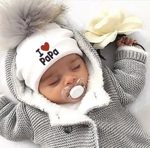Load image into Gallery viewer, girl newborn cotton hats baby pom pom photo props i love mama papa children's kids hat  boy toddler girl cap bonnet infant hats
