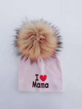 Load image into Gallery viewer, girl newborn cotton hats baby pom pom photo props i love mama papa children's kids hat  boy toddler girl cap bonnet infant hats
