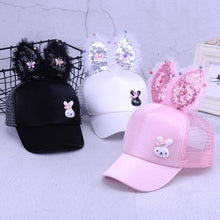 Load image into Gallery viewer, Cute Baby Hat Spring Summer Baby Girl Baseball Cap Glitter Sequin Rabbit Ear Pearl Kids Hat Girls Sun Hats for Children

